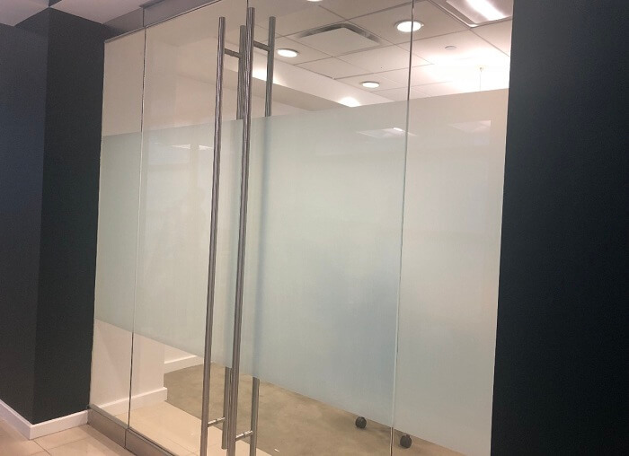 Privacy window film in office glass door in Atlanta